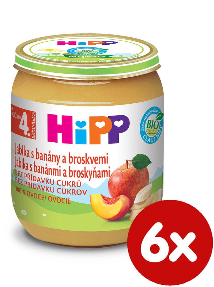 HiPP BIO Jablká s banánmi a broskyňami - 6 x 125g